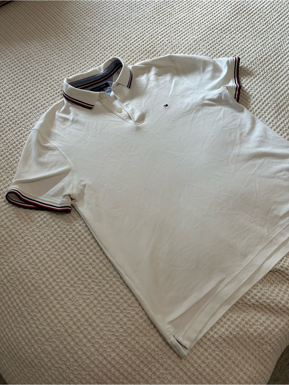 Tommy Hilfiger White Polo with Navy and Red Stripe Trim